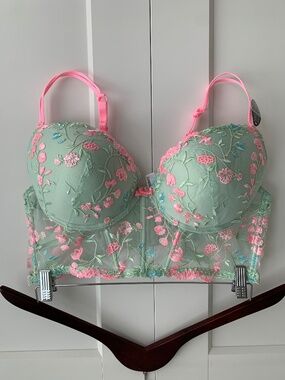 Floral Mesh Lace Embroidered Longline BRA 38DD Embr